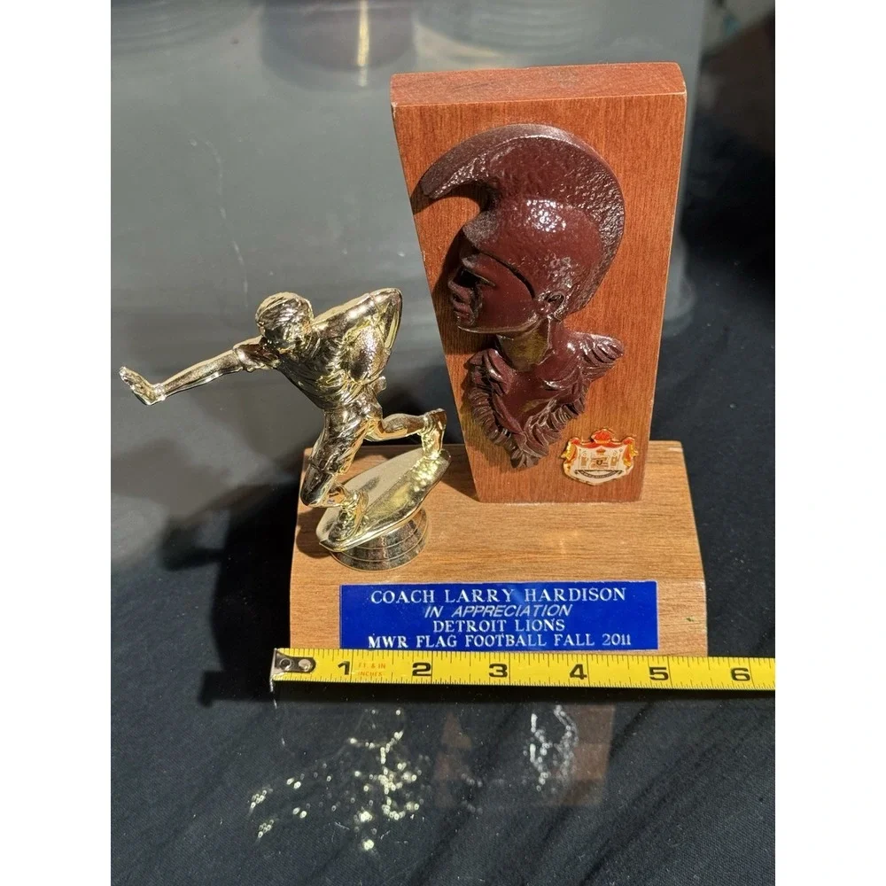 Lot of 2 Sports Awards – Football Trophy & Custom Wood Bowl – 2011–2012